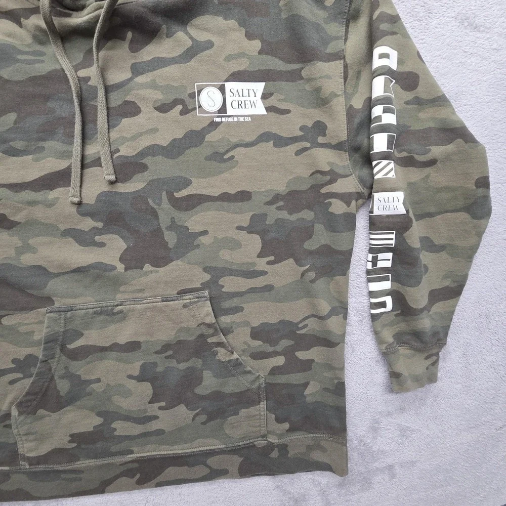 Salty Crew Alpha Hoodie Mens 2XL Green Pullover Fleece Camo Logo